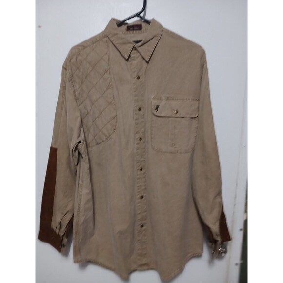 Browning Long Sleeve Leather  Patch Quilted Metallic Button Up Hunting Shirt L - Picture 1 of 14